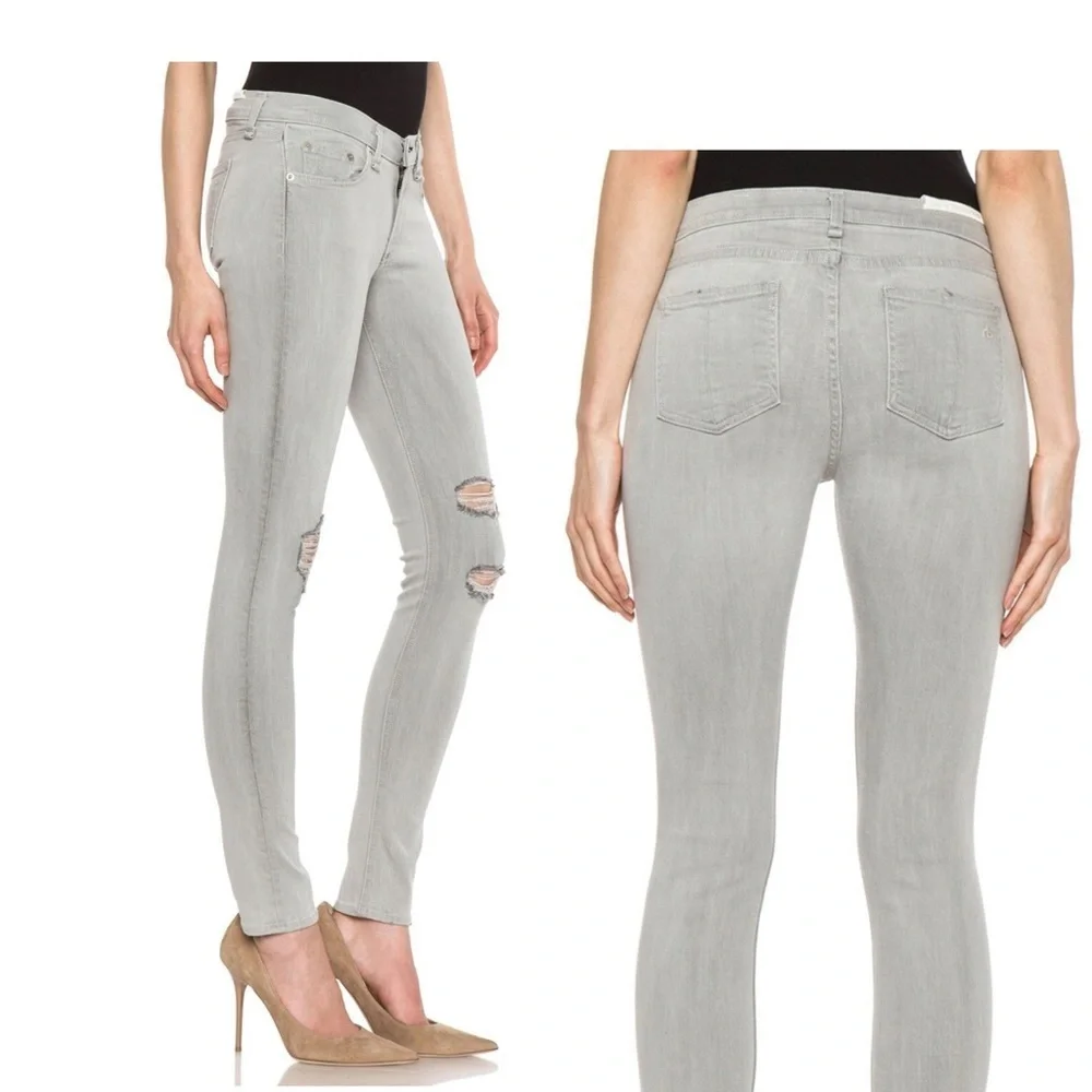 Rag & Bone Skinny Surrey Gray Distressed Skinny Mid Rise Stretch Celeb USA 27